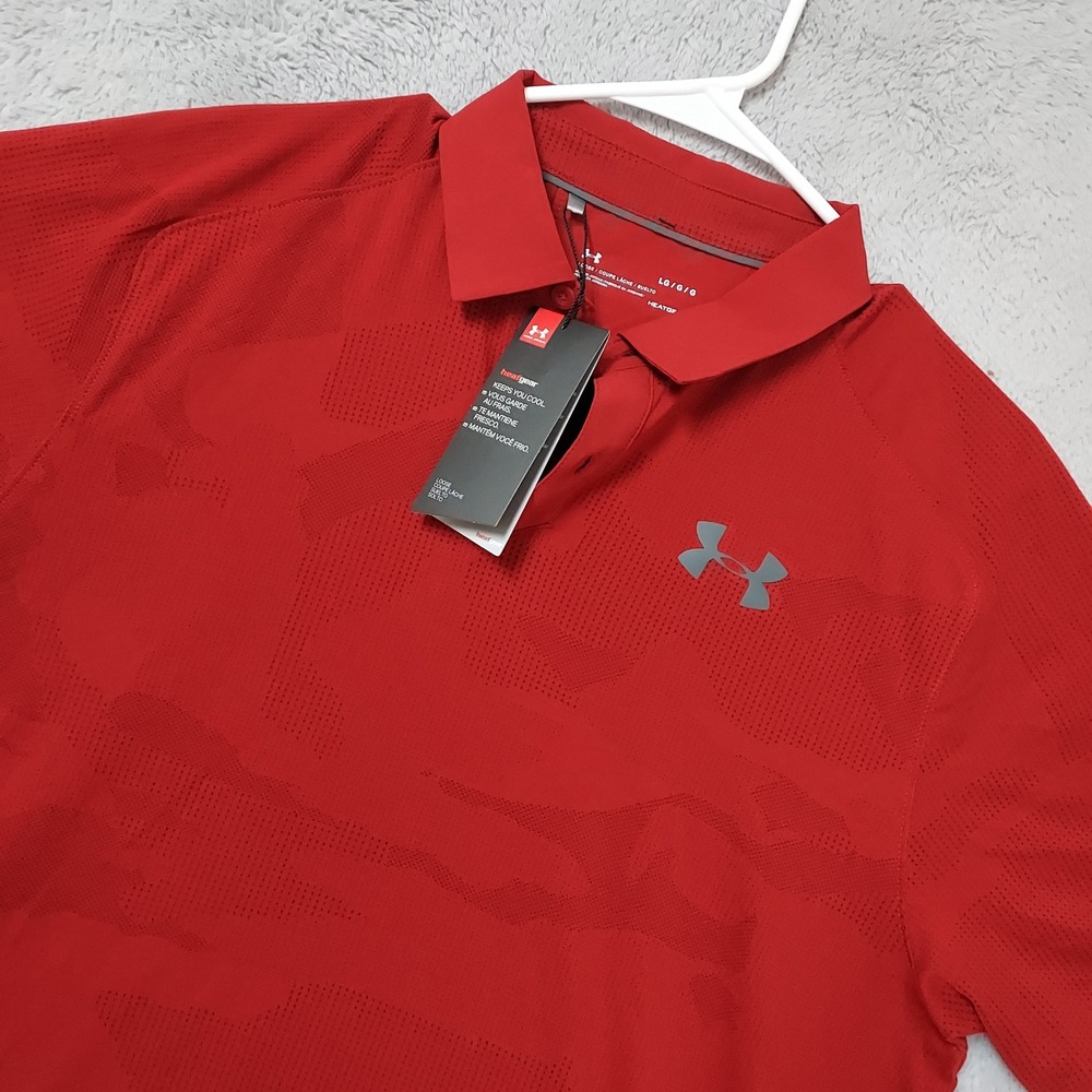 NEW Under Armour Polo Shirt Mens Large Heatgear Camo Maroon Jacquard Performance